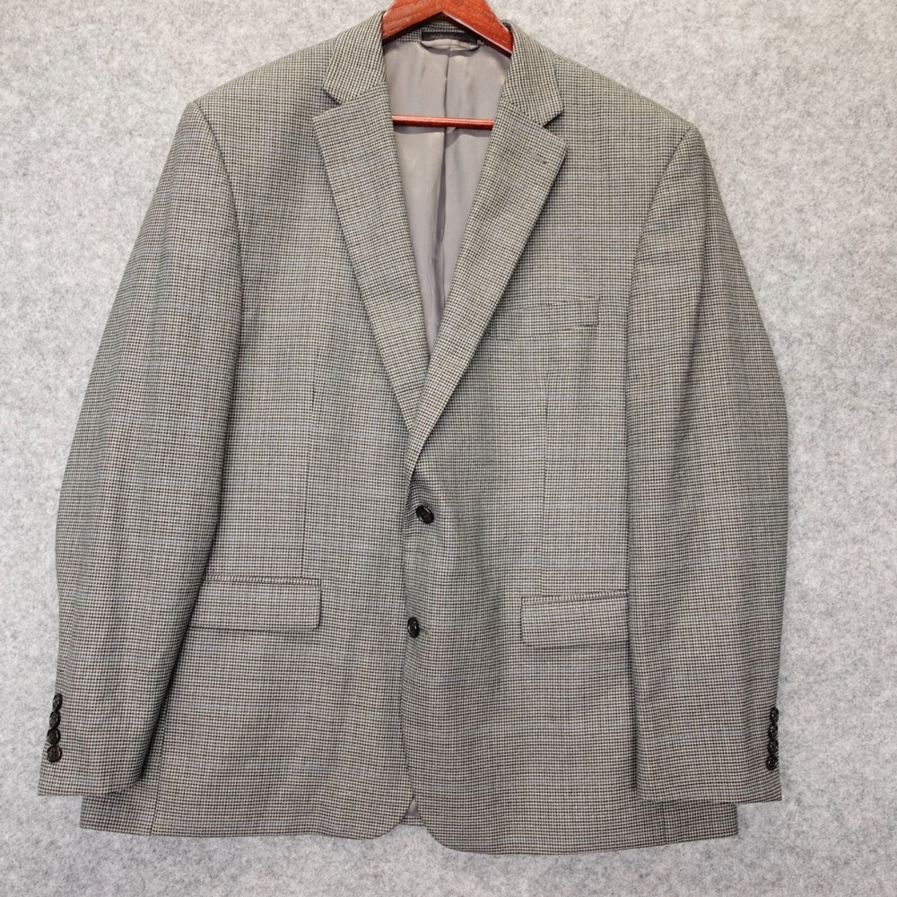 Houndstooth Sport Coat Mens 46R Gray Stretch Windowpane Lauren Ralph Lauren